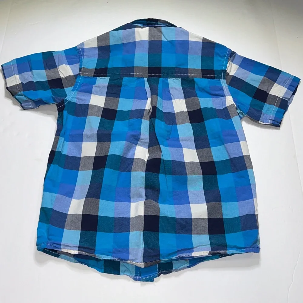 OshKosh Bgosh Kids Blue Plaid Short Sleeve Button Up Shirt‎ Size 5